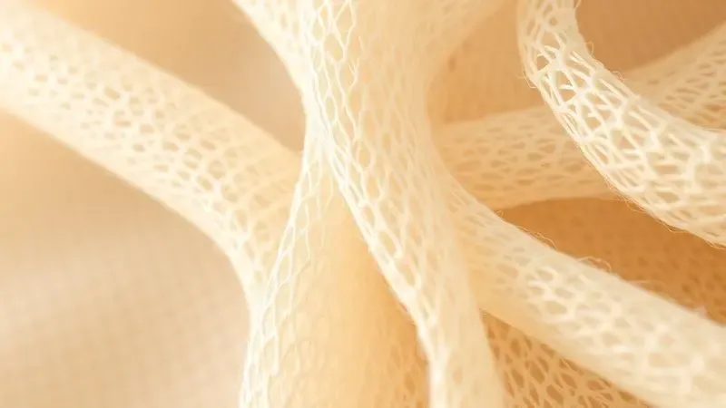 Close-up em 3D de tramas de tecido luxuoso em algodão orgânico e fibras naturais em tons de creme.