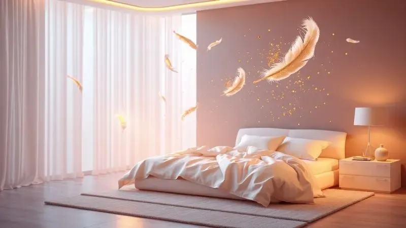Ambiente de quarto sereno simbolizando os benefícios de saúde e conforto de um sono profundo.