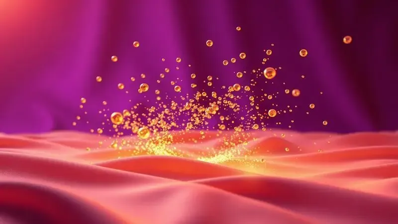 Representação visual de ondas magnéticas suaves e partículas de energia douradas sobre uma superfície de descanso confortável.