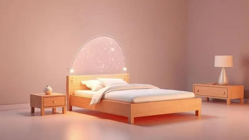 Cena conceitual 3D mostrando uma cama protegida por um escudo invisível simbolizando higiene e saúde.