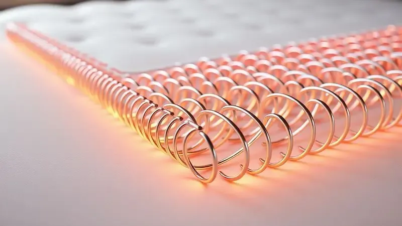 Representação conceitual em 3D de molas ensacadas individuais brilhando com luz suave para demonstrar suporte.