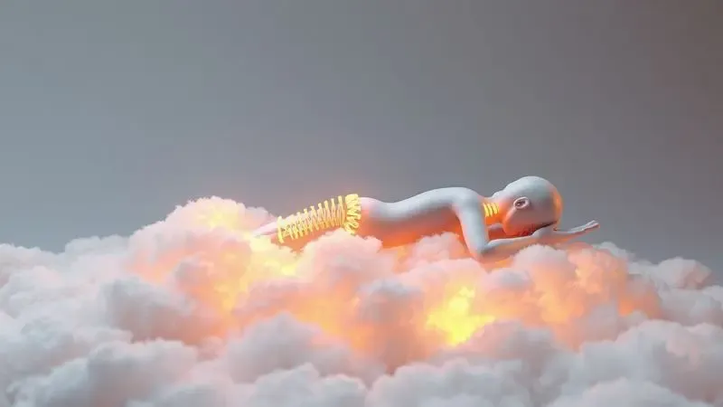 Representação visual 3D dos benefícios de alívio de pressão e conforto ao dormir com pillow top.