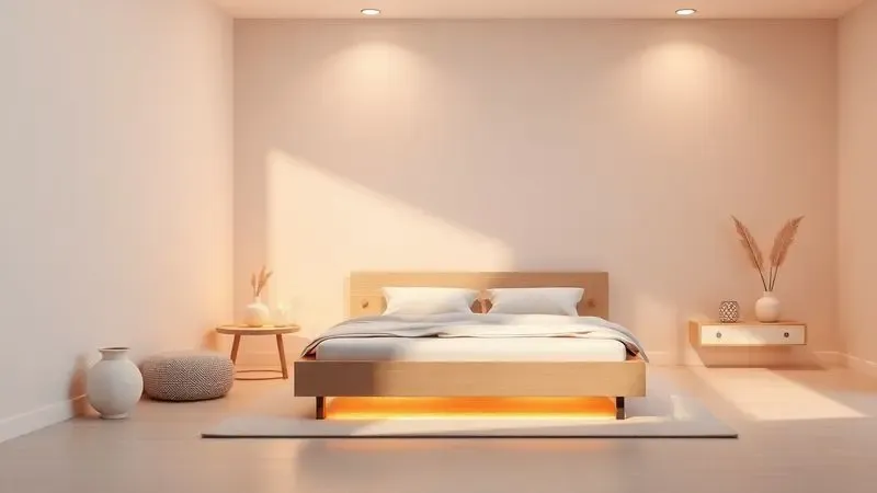 Representação visual de conforto e praticidade em um quarto aconchegante com cama box estilizada.
