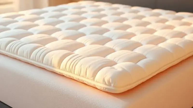 Visualização artística em 3D de uma camada superior acolchoada e macia de colchão com texturas luxuosas.