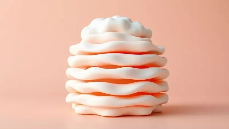 Representação artística 3D de camadas de espuma macia e aconchegante em tons pastéis realçando o conforto do pillow top.