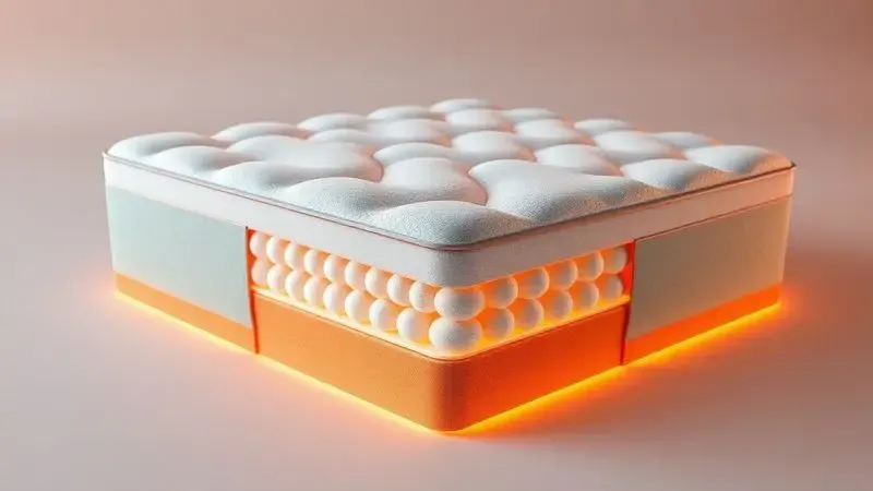 Camadas internas conceituais de um colchão de molas ensacadas com espuma de alta qualidade em renderização 3D.