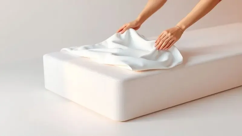 Camadas conceituais de tecido branco representando a proteção de uma capa sobre o colchão para maior durabilidade.
