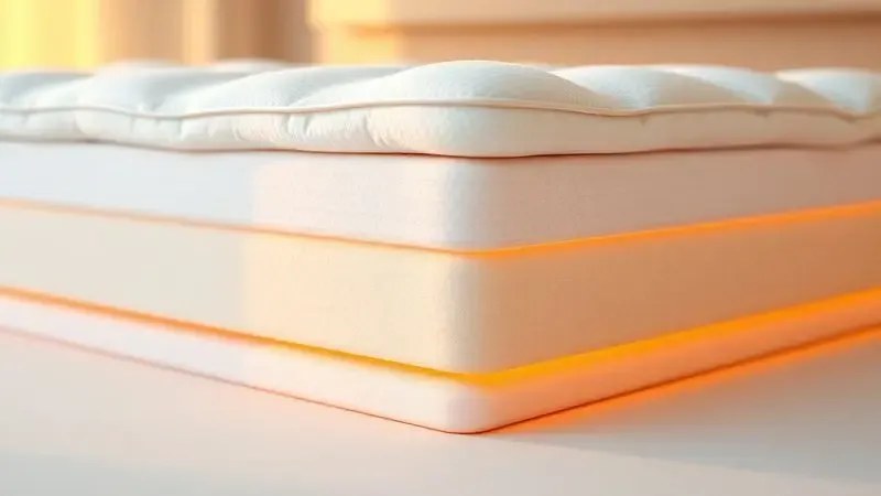 Visualização conceitual das camadas internas de espuma macia e elástica de um colchão de luxo.