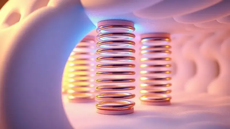 Estrutura interna conceitual de um colchão resistente com molas reforçadas e camadas de espuma de alta densidade em 3D.
