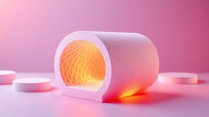 Ilustração 3D conceitual da densidade e estrutura interna de um colchão de alta qualidade com texturas suaves.