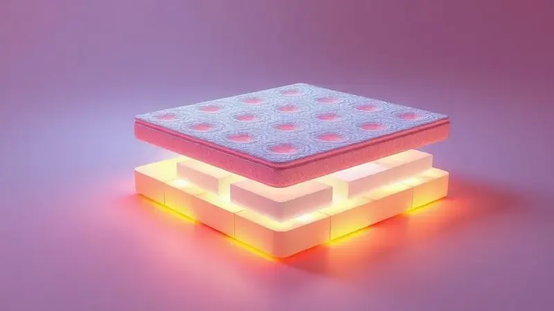 Ilustração conceitual 3D mostrando a estrutura interna resistente de um colchão de alta qualidade.