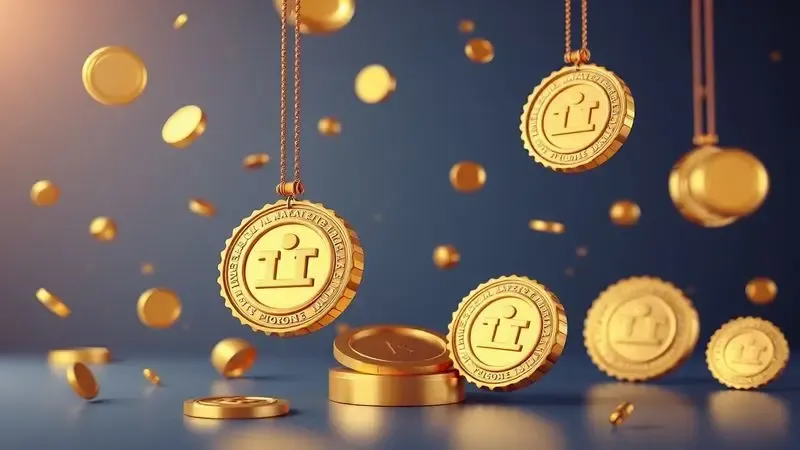 Representação artística em 3D de medalhas e selos de qualidade dourados simbolizando certificações de fabricação.