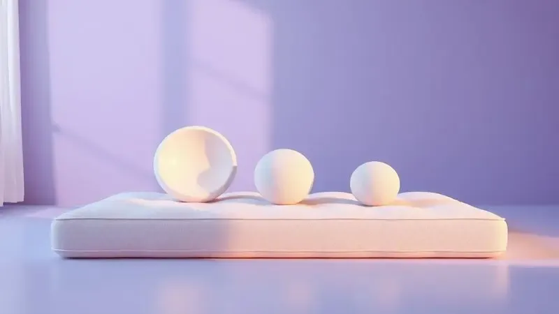 Representação abstrata em 3D de equilíbrio entre diferentes texturas e densidades em um colchão.