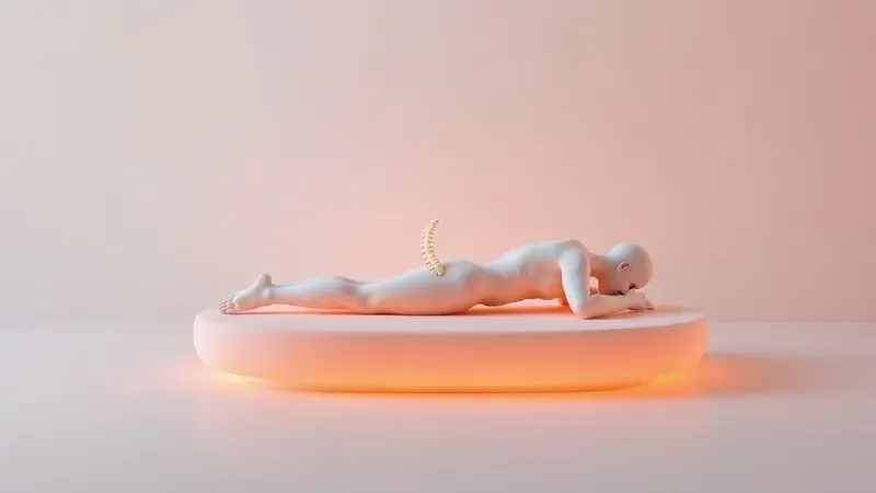 Ilustração 3D de suporte ergonômico para a coluna em um colchão de alta qualidade com iluminação suave.
