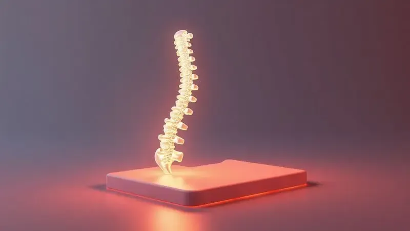 Representação 3D estilizada de suporte ergonômico e alinhamento da coluna em uma superfície de descanso macia.
