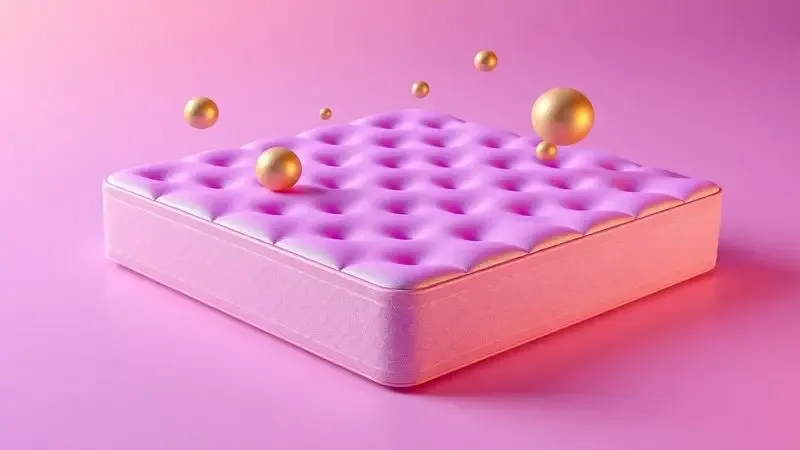 Representação visual conceitual de critérios para escolher um bom colchão com elementos geométricos vibrantes.