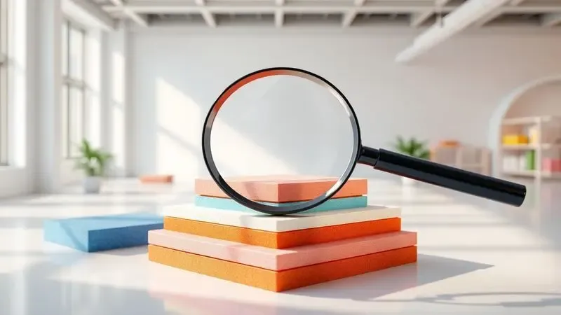 Elementos conceituais em 3D representando a densidade de espuma e camadas internas de um colchão de solteiro.