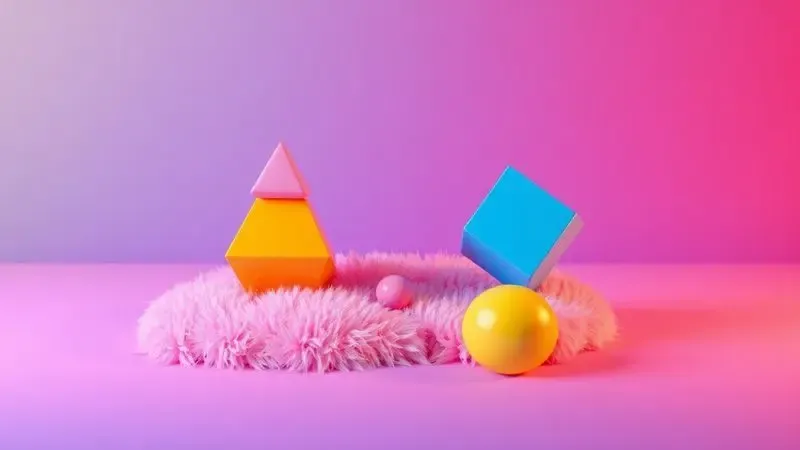 Ilustração 3D de formas geométricas equilibradas sobre uma superfície macia representando a distribuição de peso.