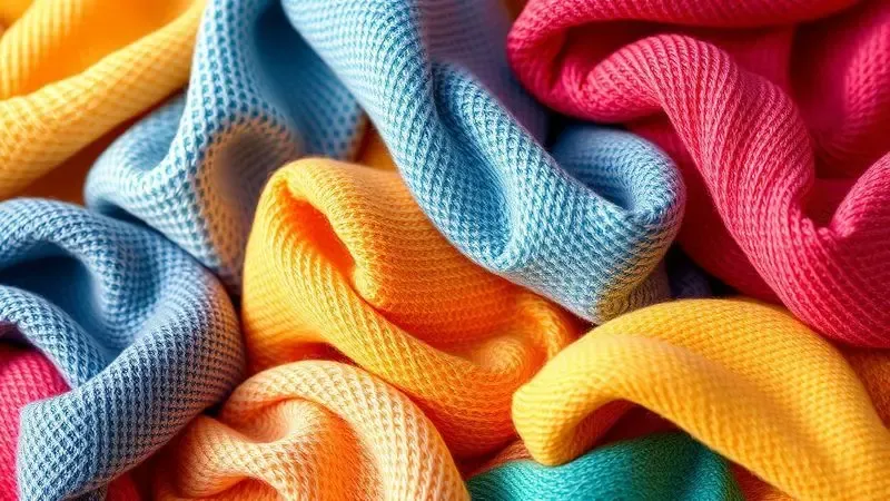 Close-up conceitual de fibras de tecido de alta qualidade com cores vibrantes e entrelaçadas.
