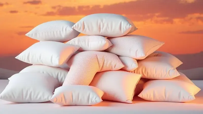 Pilha de travesseiros macios e ergonômicos em uma composição estética 3D.