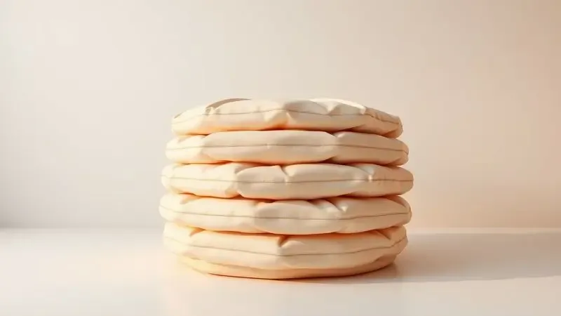 Representação 3D organizada de materiais dobrados de forma compacta para armazenamento eficiente.