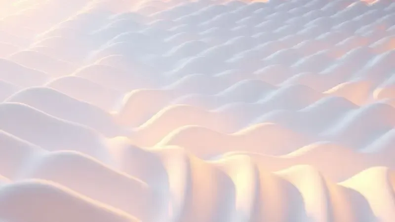 Representação 3D abstrata do sistema de pressão alternada de um colchão pneumático com células de ar e luzes suaves.