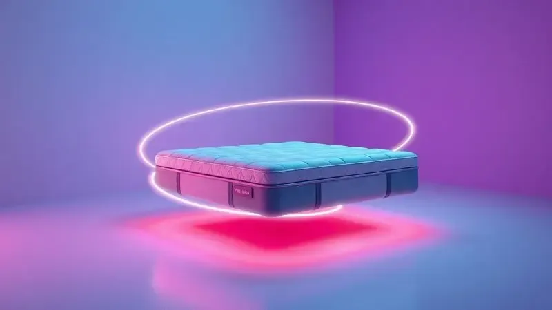 Ilustração 3D conceitual de um colchão com linhas de movimento indicando o processo de rotação e giro.