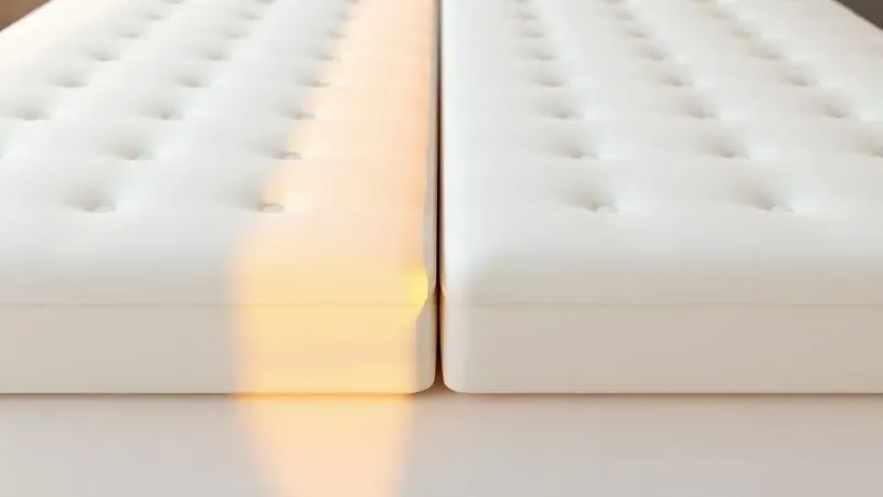 Detalhe conceitual de dois colchões perfeitamente alinhados e unidos sem vãos aparentes.