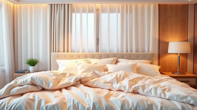 Quarto residencial decorado com elementos de hotelaria de luxo e cama bem arrumada.