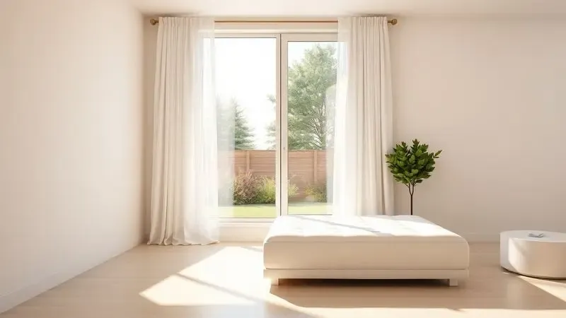 Quarto arejado com janela aberta e luz solar para ilustrar a ventilação de um colchão novo.