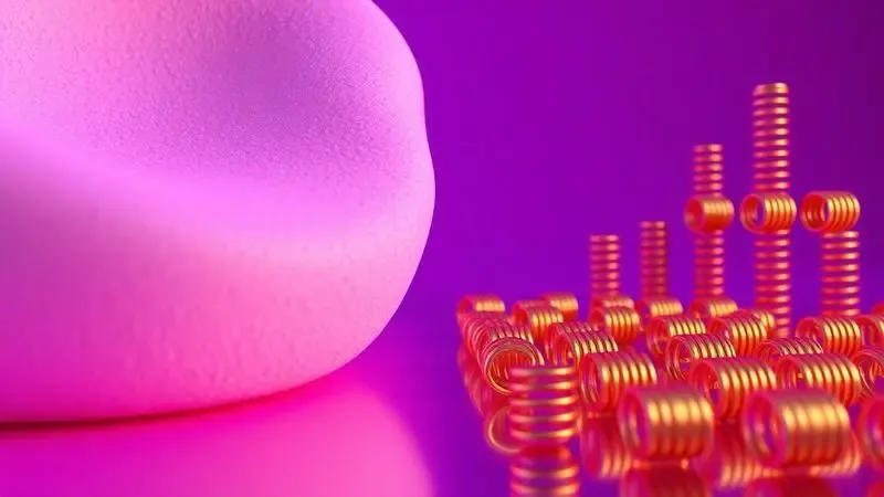 Comparativo visual artístico entre a textura da espuma de memória e a estrutura de molas de um colchão moderno.