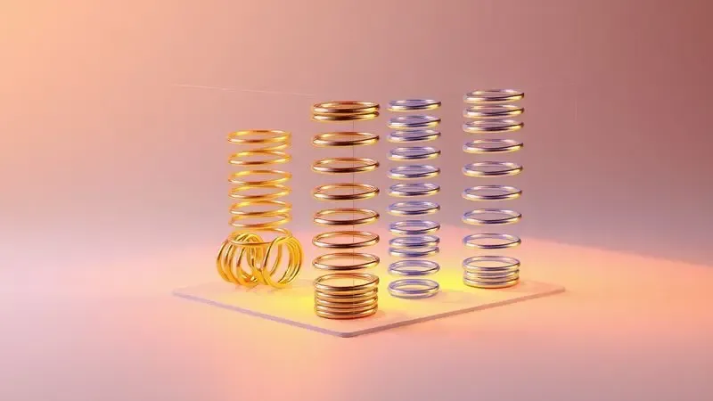Comparação conceitual em 3D entre diferentes tipos de molas internas para colchões de alta tecnologia.