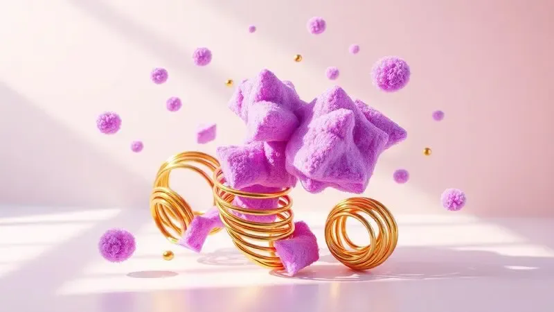 Comparação visual artística entre a elasticidade das molas e a maciez da espuma em renderização 3D.
