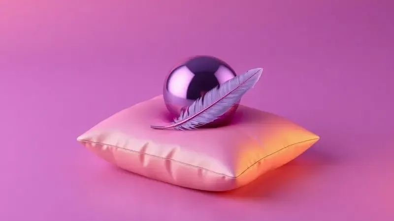 Esfera metálica pesada e uma pena sobre uma superfície macia de colchão demonstrando suporte e firmeza.
