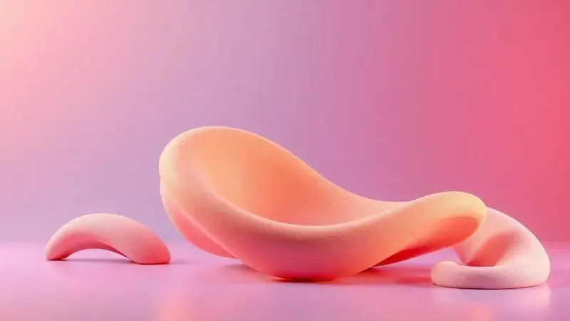 Representação abstrata em 3D de suporte ergonômico e conforto em superfícies macias.