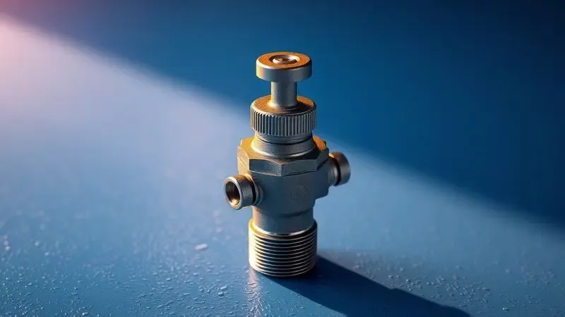 Close-up de uma válvula de ar de colchão inflável estilizada em render 3D com iluminação dramática.