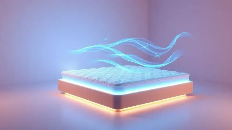 Ilustração abstrata de fluxo de ar e frescor em um colchão com tecnologia de controle térmico.
