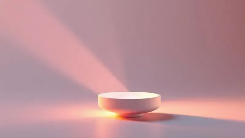 Cena minimalista simbolizando limpeza e conservação de equipamento médico com luz suave e purificante.