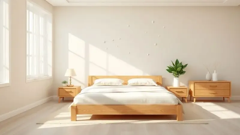 Cena estilizada de um quarto limpo e iluminado focando na conservação e higiene para aumentar a vida útil da cama.