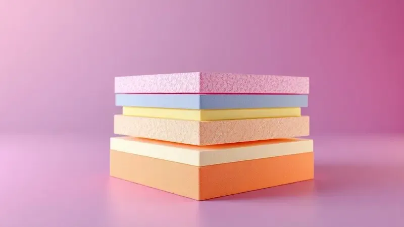 Representação visual 3D das camadas de densidade de espuma de um colchão.