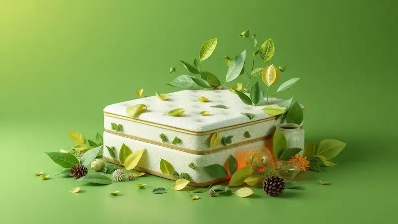 Representação 3D sustentável de descarte ecológico e reciclagem de colchão antigo.