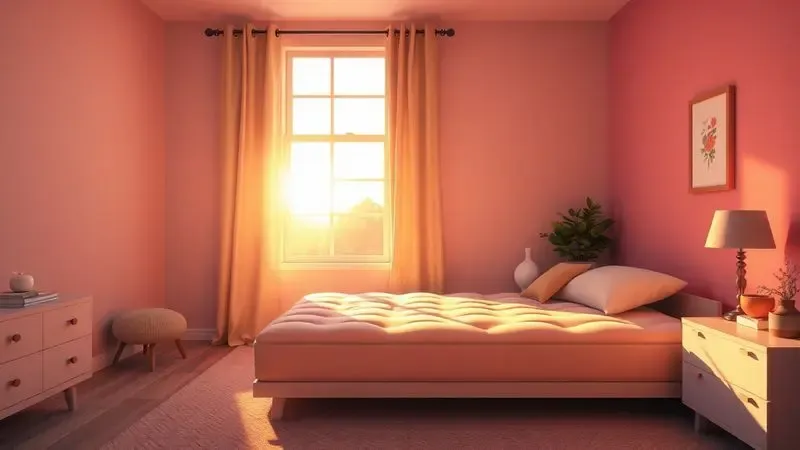 Cena de um quarto moderno e ensolarado com um colchão confortável simbolizando um despertar revigorado.