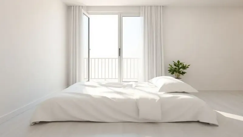 Quarto arejado e ensolarado com cama de solteiro arrumada, simbolizando a manutenção e frescor do colchão.
