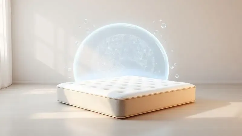 Representação visual da durabilidade e proteção de um colchão bem cuidado em um ambiente limpo e iluminado.