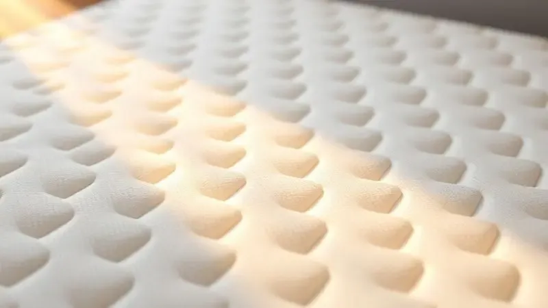 Representação conceitual de durabilidade e higiene para manutenção de colchão king size de alta qualidade com luzes suaves.