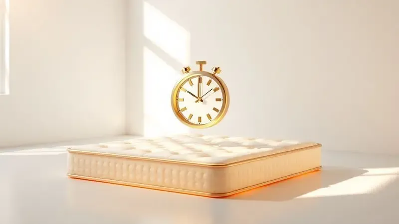 Representação 3D de um ícone de longevidade sobre um colchão impecável, simbolizando durabilidade e manutenção.