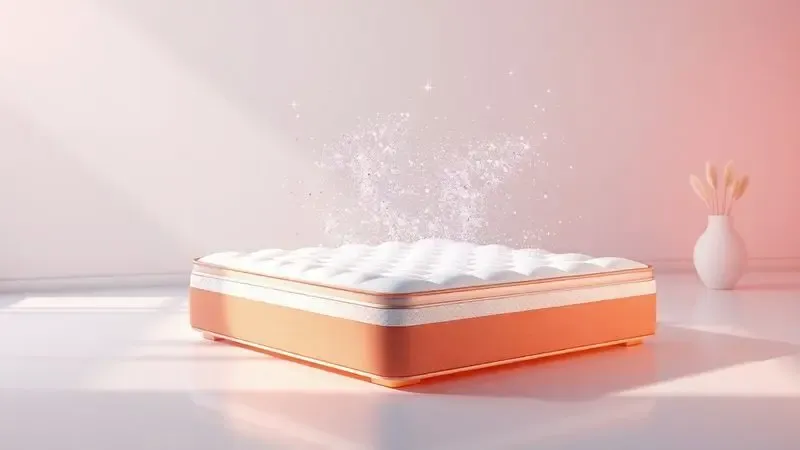 Cena conceitual 3D de manutenção e limpeza para durabilidade do colchão.
