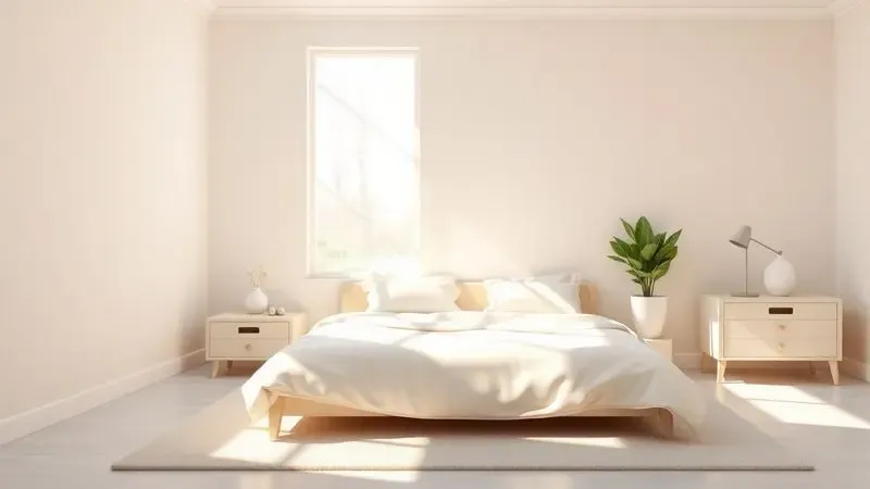 Cena minimalista de um quarto iluminado pelo sol, simbolizando frescor e a manutenção correta de um colchão.