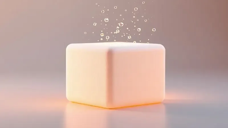 Ilustração 3D artística de partículas de luz sobre uma superfície de espuma sugerindo cuidado e limpeza.
