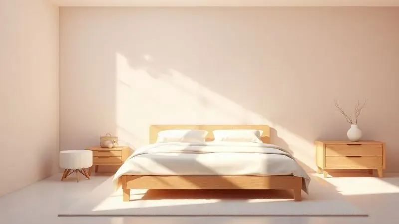 Quarto minimalista iluminado pelo sol destacando a preservação e durabilidade de um colchão ortopédico estilizado.